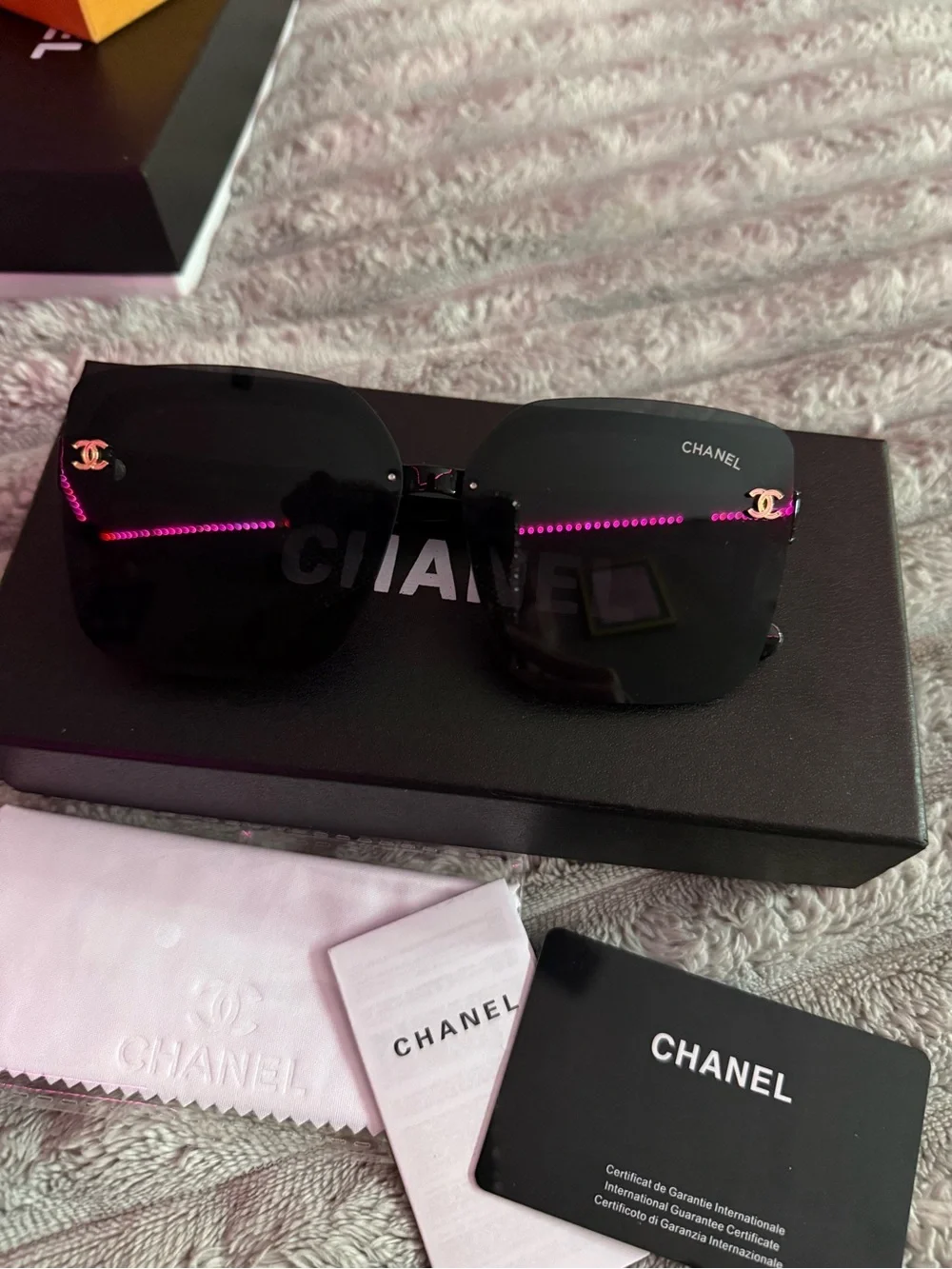 CHANEL Black Square Oversized Sunglasses with Gold CC Details